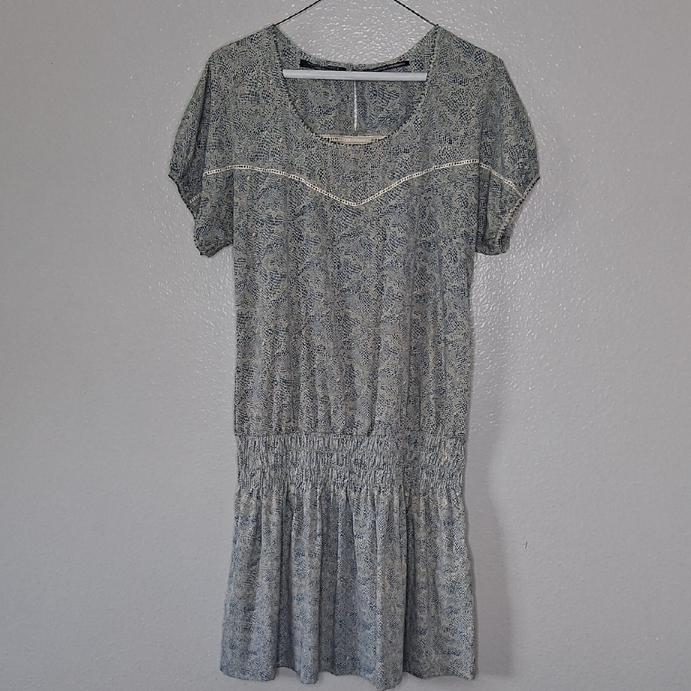 Maison Scotch Mini Dress Dainty Print Short Sleeve Smocked Waist Blouson S/M - Picture 2 of 16